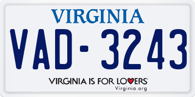 VA license plate VAD3243