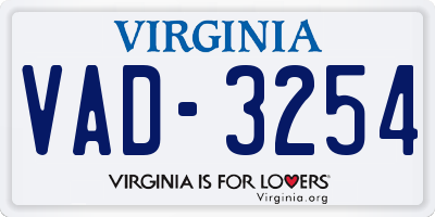 VA license plate VAD3254