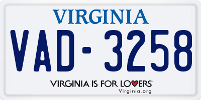 VA license plate VAD3258