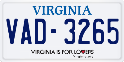 VA license plate VAD3265