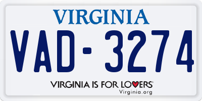 VA license plate VAD3274