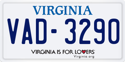 VA license plate VAD3290