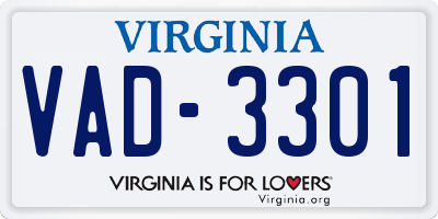 VA license plate VAD3301