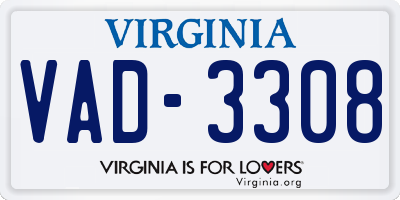 VA license plate VAD3308