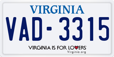 VA license plate VAD3315