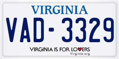 VA license plate VAD3329