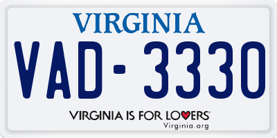 VA license plate VAD3330