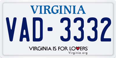 VA license plate VAD3332