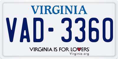 VA license plate VAD3360