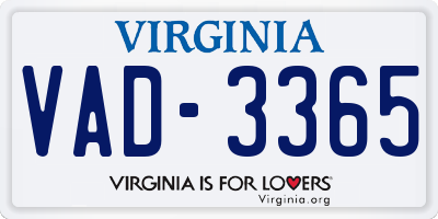 VA license plate VAD3365