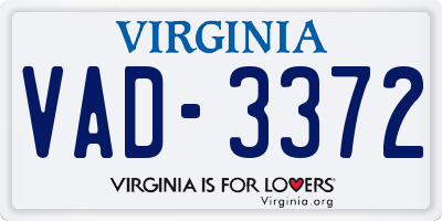VA license plate VAD3372