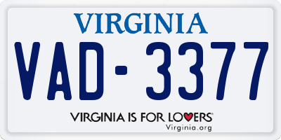 VA license plate VAD3377