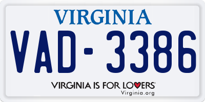 VA license plate VAD3386