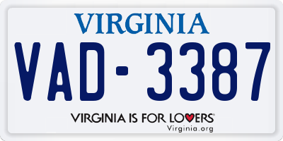 VA license plate VAD3387