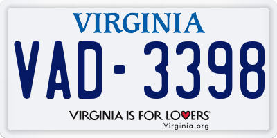 VA license plate VAD3398