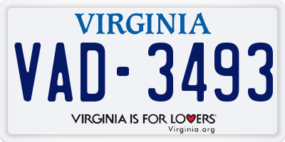 VA license plate VAD3493