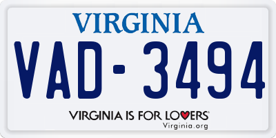 VA license plate VAD3494