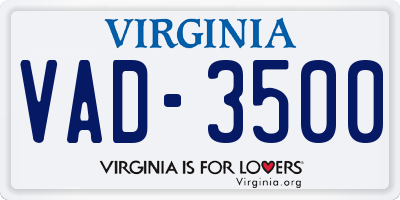 VA license plate VAD3500