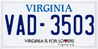 VA license plate VAD3503