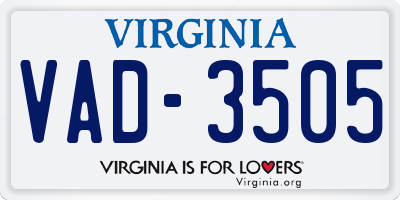 VA license plate VAD3505