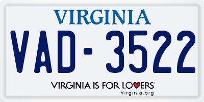 VA license plate VAD3522