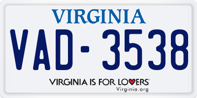VA license plate VAD3538