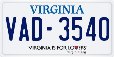 VA license plate VAD3540