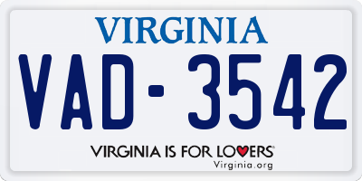 VA license plate VAD3542