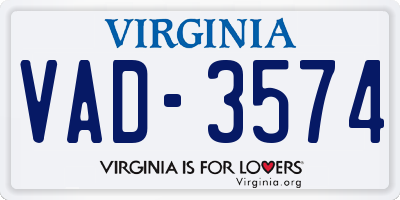 VA license plate VAD3574