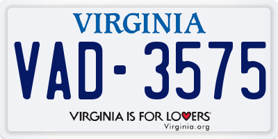 VA license plate VAD3575