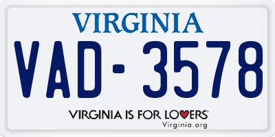 VA license plate VAD3578