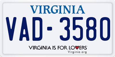 VA license plate VAD3580