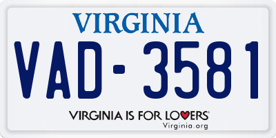 VA license plate VAD3581