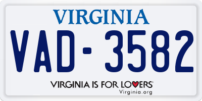 VA license plate VAD3582