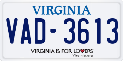VA license plate VAD3613