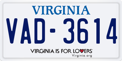 VA license plate VAD3614