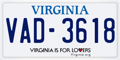 VA license plate VAD3618