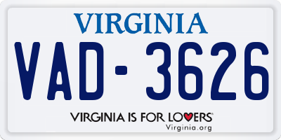 VA license plate VAD3626