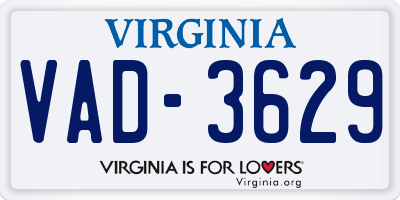 VA license plate VAD3629