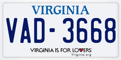 VA license plate VAD3668