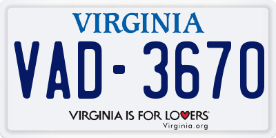VA license plate VAD3670