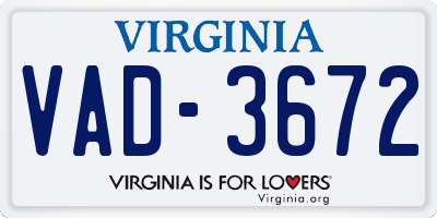 VA license plate VAD3672
