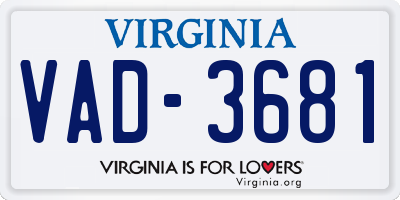 VA license plate VAD3681