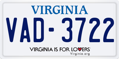 VA license plate VAD3722