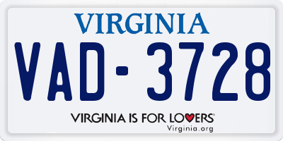 VA license plate VAD3728