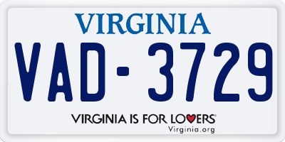 VA license plate VAD3729
