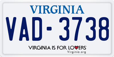 VA license plate VAD3738