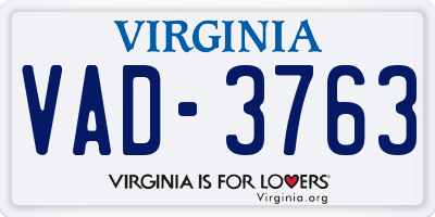 VA license plate VAD3763