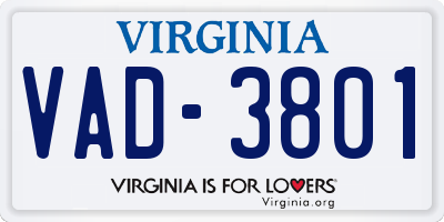 VA license plate VAD3801