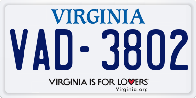 VA license plate VAD3802